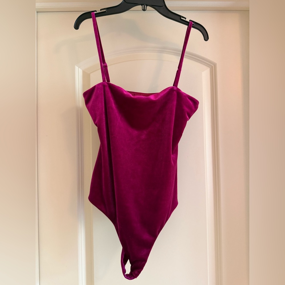 Lovers + Friends Pink Velvet Bodysuit